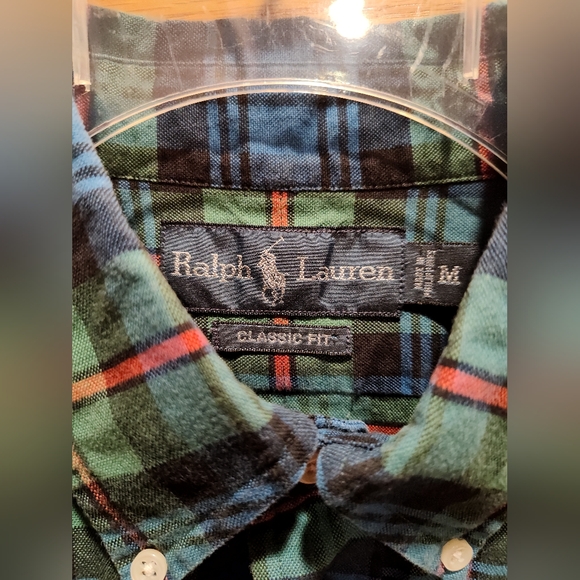 Ralph Lauren Men's M Green and Blue Plaid Button Down Shirt, Classic Fit - Picture 3 of 6